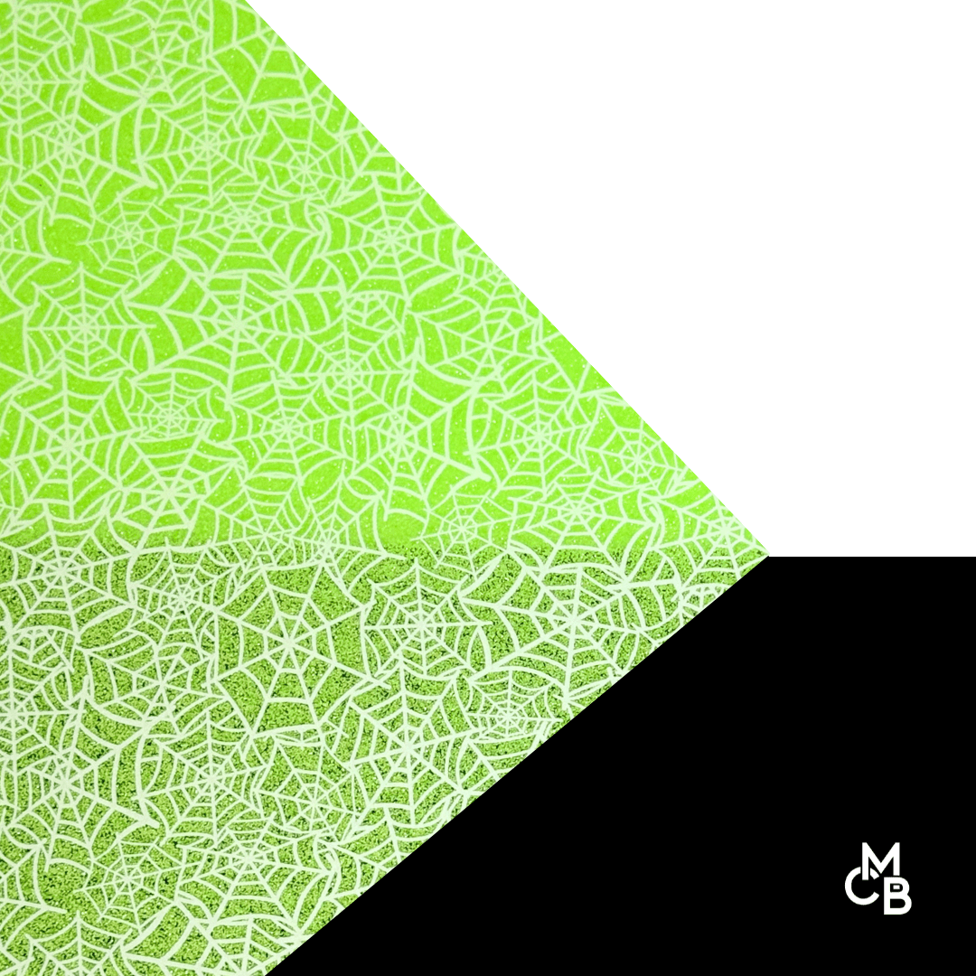 P0011 | 1/8" White Spiderwebs on Neon Green Glitter Acrylic Sheet CMB PRESTIGE PATTERNS (Copy) - CMB Prestige Pattern